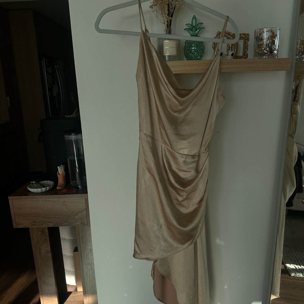 Elliatt Green Asymmetrical Slip Dress with Cowl Neck